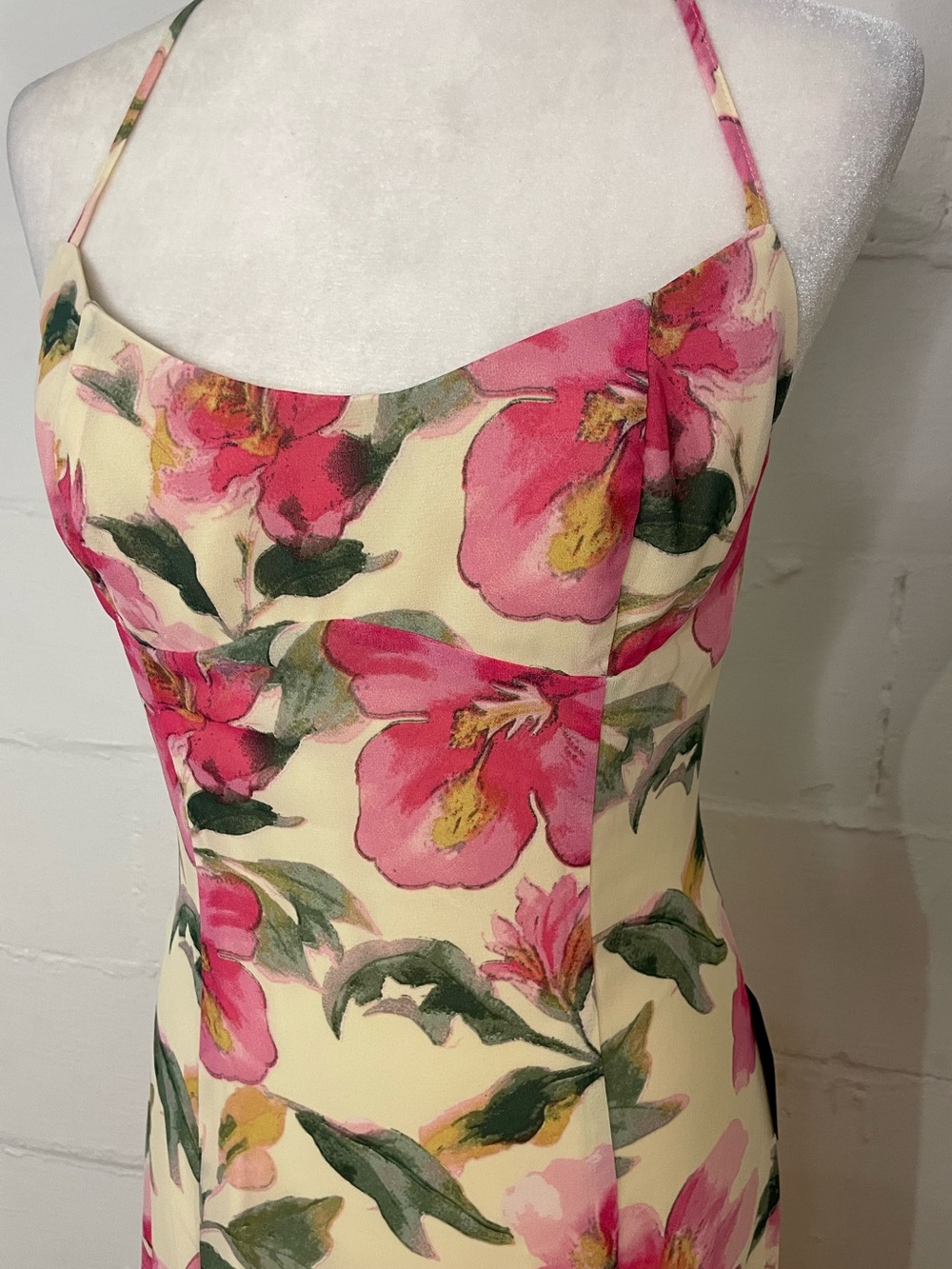 Lulu's Pink Floral Slip Midi Dress on Cream - Picture 2 of 5